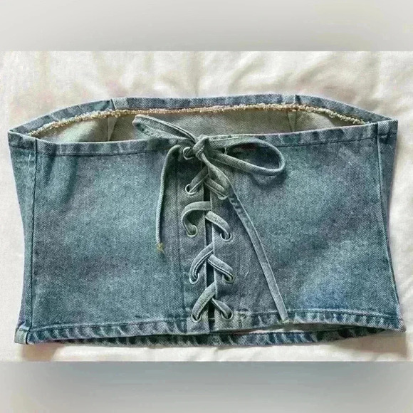 EB Denim Lace Up Corset Top Medium Wash Women's Size Medium - Picture 5 of 9